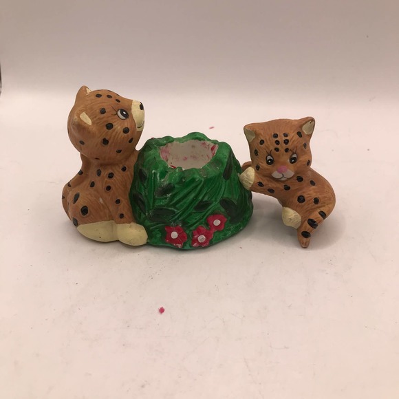 Charming Vintage Giftco  Cheetah  and climbing Cub Candleholder  Hand painted - Picture 3 of 11